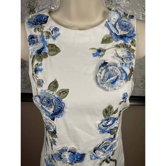 Alice + Olivia Clyde Floral Embroidered and Beaded White Mini Dress Size 0 - Picture 3 of 8